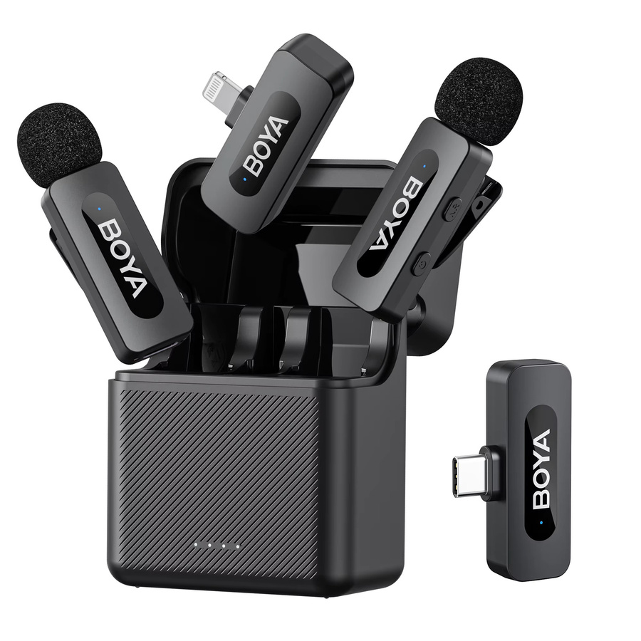 BOYA BY-V3 Kabelloses Lavalier-Mikrofon mit USB-C für iPhone 15/16 Serie, Samsung und DJI Pocket 3, Schwarz - Bild 1
