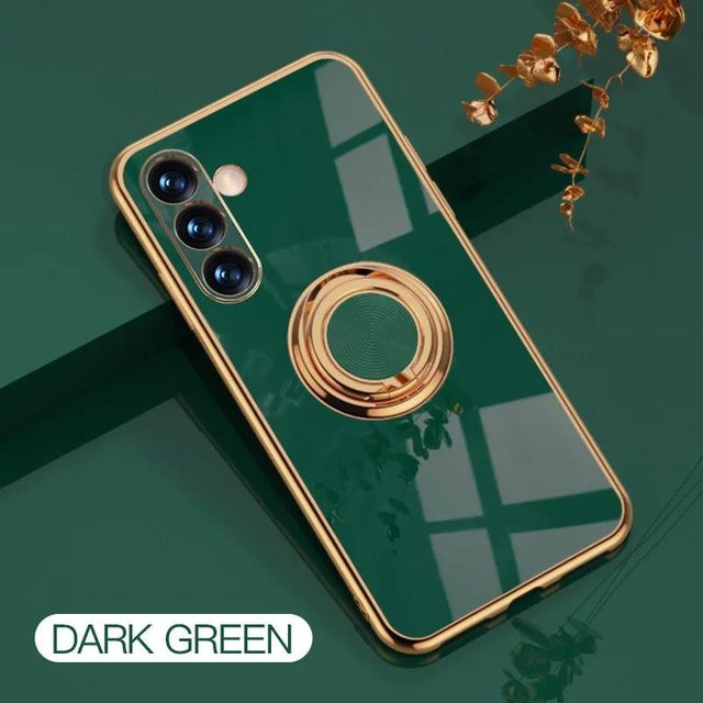 Verchromte Silikonhülle mit drehbarem Ringständer für Samsung Galaxy S25 Ultra, S24 Plus, S23 FE, S22, S21 Edge in Transparent und Grün - Bild 1