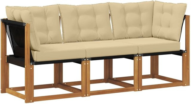 vidaXL Outdoor Lounge-Set aus Akazienholz mit Kissen, 3-teilige L-Form Gartenmöbel in Beige und Braun - Bild 1