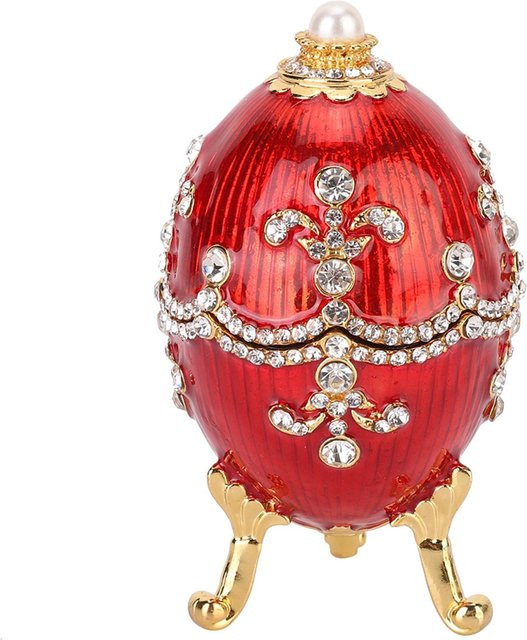 Dekorative Schmuckschatulle in Form eines glänzenden Ostereis aus Metall in Rot mit Diamant-Optik für deine Tischdekoration - Bild 1