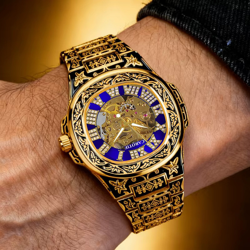 CAROTIF Armbanduhr Automatik, Edelstahl, Schwarz, Gold, Herren - Bild 5