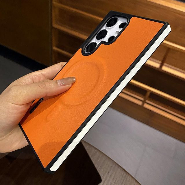 Luxuriöse Magnetische Kabellose Ladehülle aus Mattem Leder für Samsung Galaxy S24 Ultra S23 S22 S23 Ultra S24, Stoßfeste Weiche Bumper Schutzhülle - Bild 1