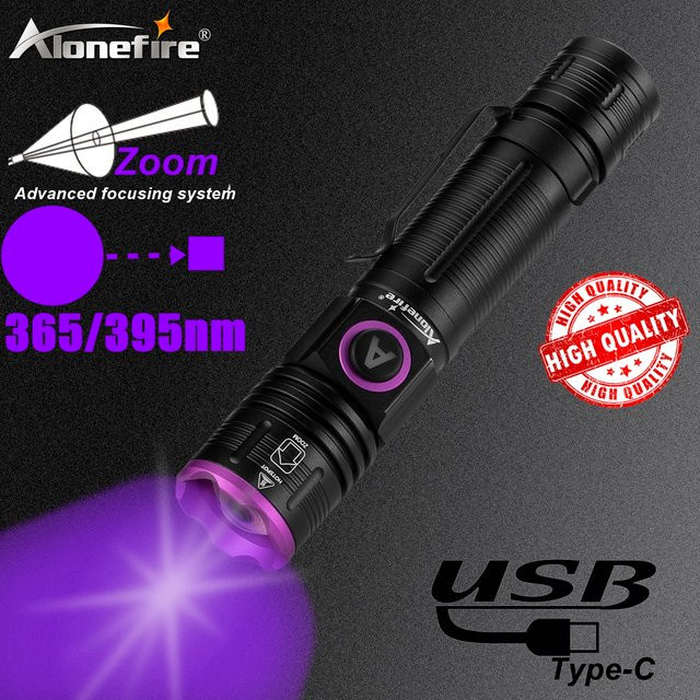 Alonefire Zoom UV-Taschenlampe USB wiederaufladbar Schwarz 365/395 nm Ultraviolett-Licht zur Klebstoff-Härtung und Detektion - Bild 1