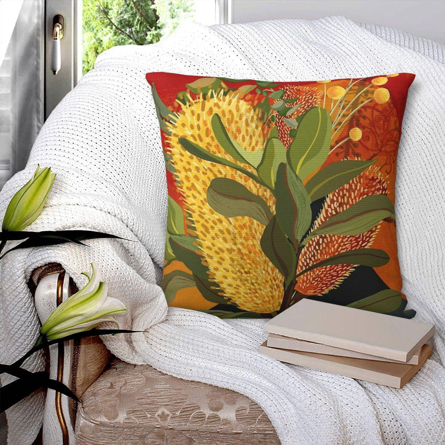 Banksia Florals Botanischer Kissenbezug Orange mit Blumenmuster aus Polyester und Leinen, B/B: 45 x 45 cm - Bild 2