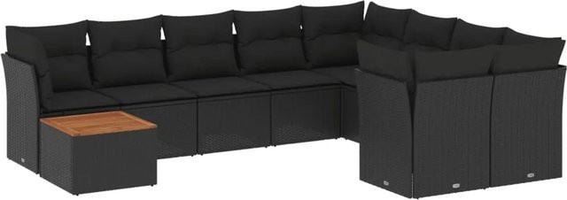 vidaXL 10-tlg Garten-Sofagarnitur Modell 42 aus Poly Rattan und Akazienholz in Schwarz - Bild 1