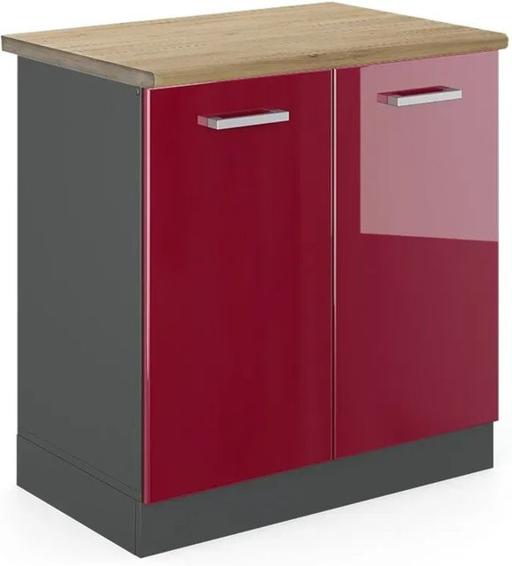 Vicco Spülenunterschrank R-Line in Bordeaux Hochglanz und Anthrazit mit Eichenoptik, B/T/H: 80 x 60 x 81,6 cm - Bild 1