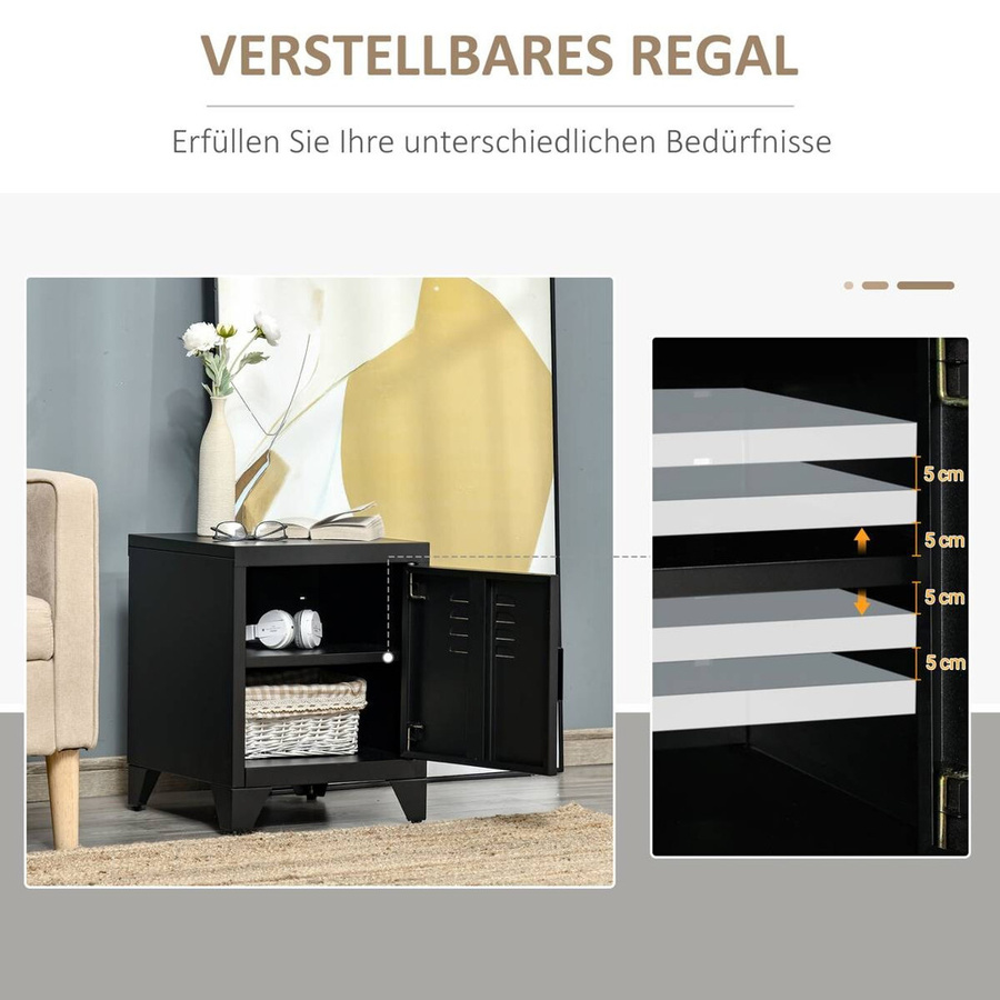 HOMCOM Nachttisch aus Metall in Schwarz mit verstellbarem Regal im industriellen Stil, B/T/H: 40 x 40 x 47,5 cm - Bild 2