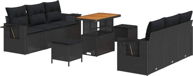 vidaXL Garten-Sofa-Set 9-tlg in Schwarz mit Kissen und integriertem Stauraum für Terrasse und Garten - Bild 1