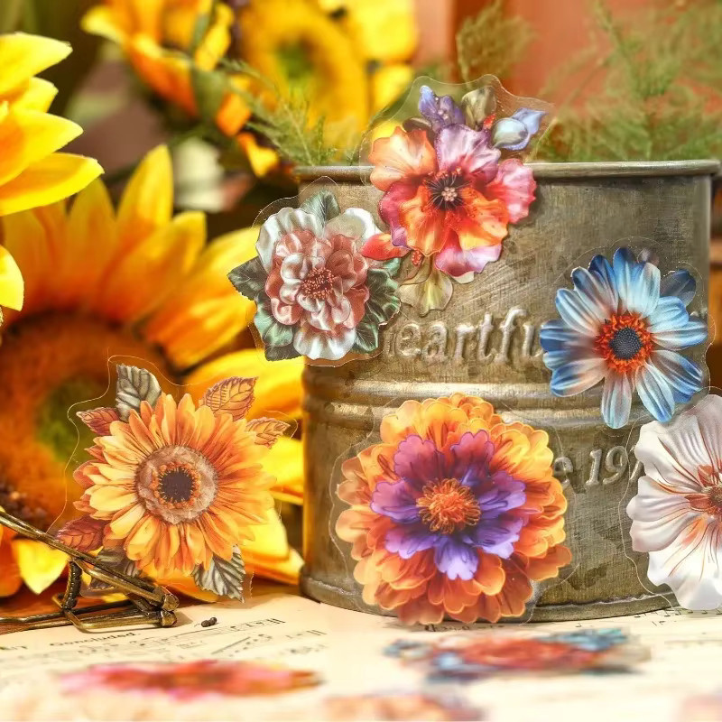 40 Blatt handgefertigte Pflanzenaufkleber im Retro-Design, Blumen-Seide Dekoration für Sammelalben, Multicolor, B: 12,1 cm, H: 9,2 cm - Bild 4