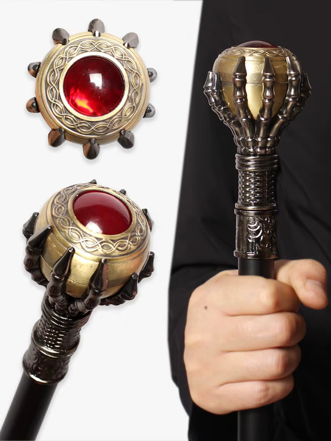 LESZOELIE Dekorativer Gehstock mit Drachenkrallen in Silber und Kupfer mit roter Kristallkugel für Halloween und Partys - Bild 4