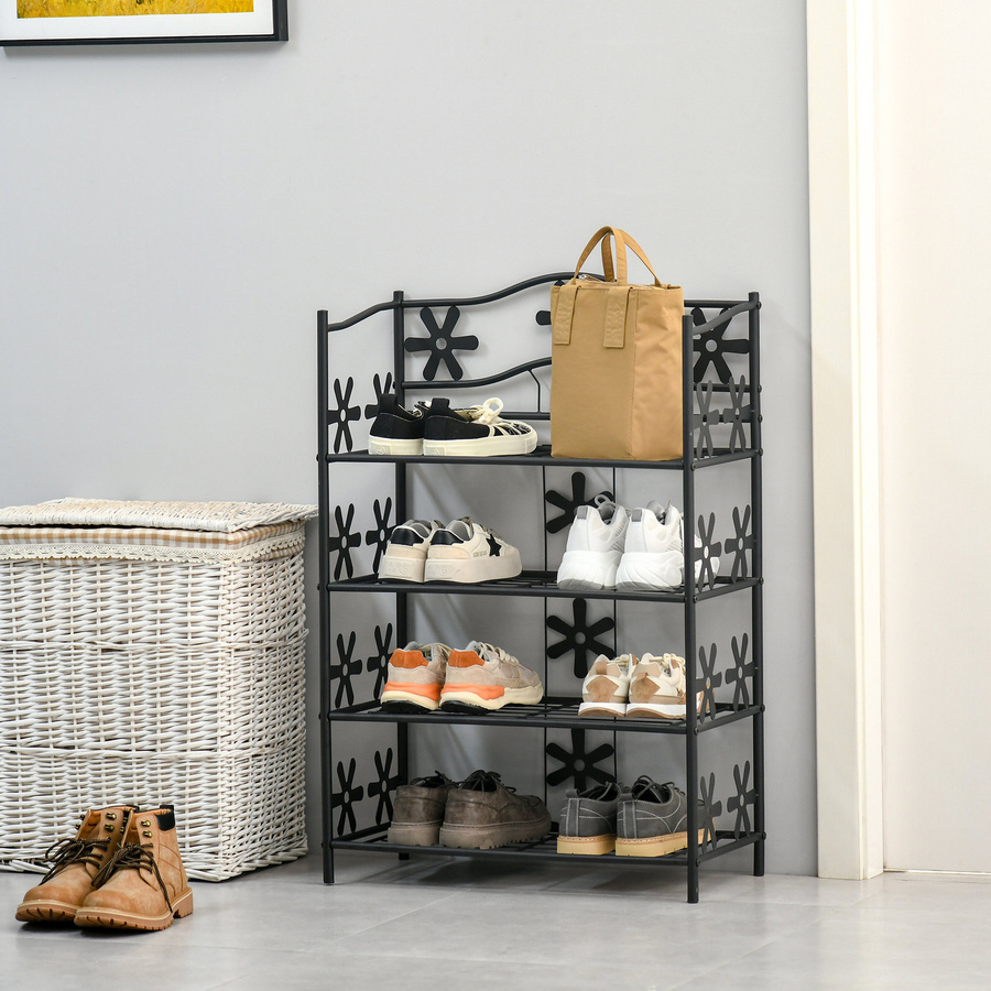 HOMCOM Standregal aus Metall in Schwarz, 4 Etagen, modern, Breite: 59,5 cm, Tiefe: 30 cm, Höhe: 92 cm - Bild 2
