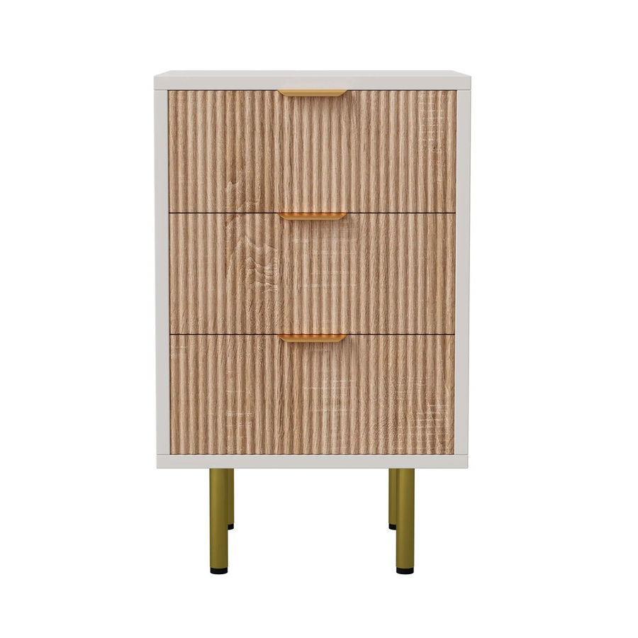 PXloue Kommode mit 3 Schubladen in Holzmaserung, moderner Schubladenschrank für Wohnzimmer, Schlafzimmer oder Büro, Braun/Weiß, B/T/H: 65 x 40 x 40 cm - Bild 2