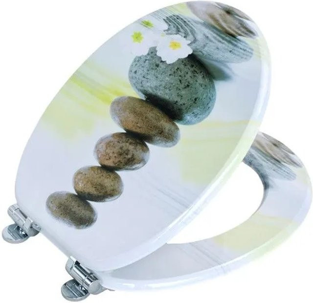 SINOBATH WC Sitz mit Absenkautomatik und Soft-Close aus MDF Holzkern, oval, weiß, B/T/H: 43,5 x 37,8 x 5,0 cm - Bild 1