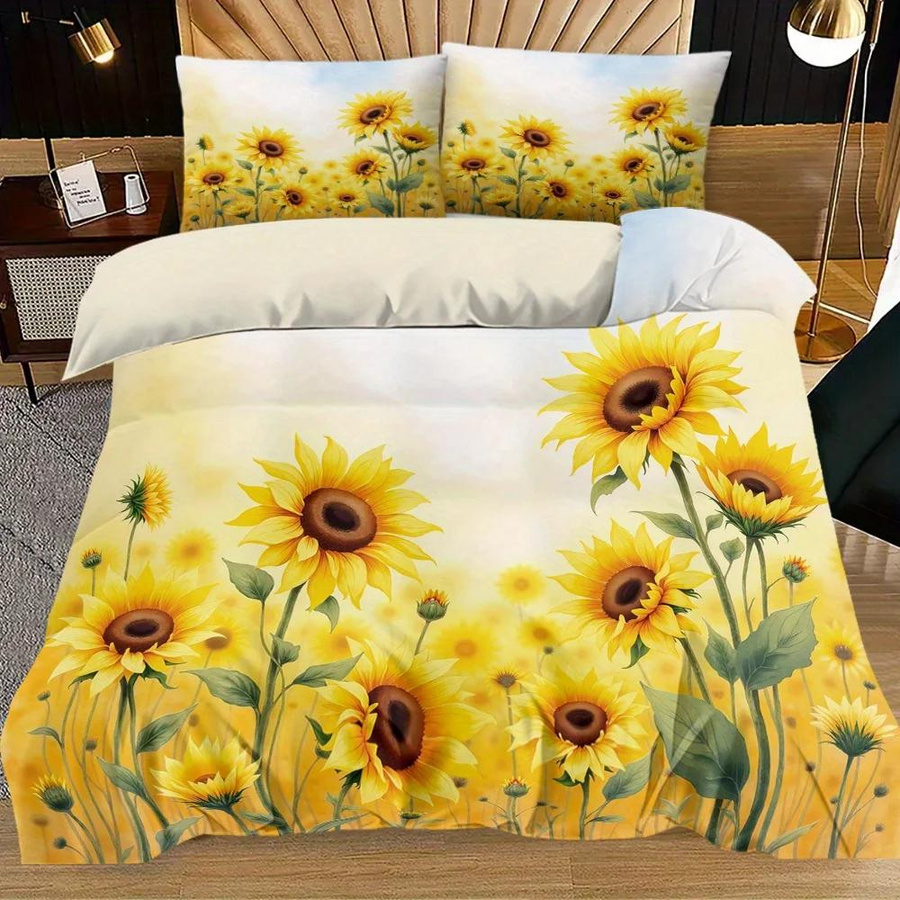 3-teiliges Steppdecken-Set JMG Household Supplies mit Sonnenblumenfeld-Illustration aus Mikrofaser, Multicolor, B/H: 229 x 229 cm - Bild 2