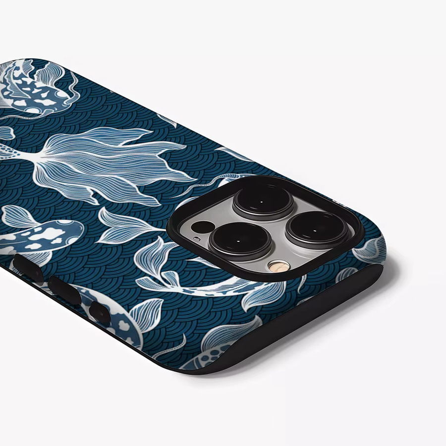 Casegame Matte Bumper Schutzhülle mit MagSafe für iPhone 17 16 15 14 13 Pro Max, Stoßfeste PC Hülle, Blau Koi-Wellen - Bild 2