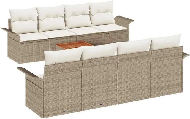 vidaXL Garten-Sofa-Set 9-teilig aus Poly-Rattan in Beige mit Tisch und Sitzmöbeln inklusive Stauraumfunktion und UV-beständigen Kissen - Bild 1