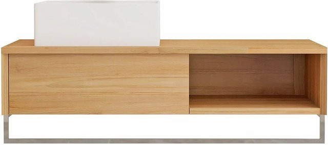 Vente-unique Einzelwaschtisch Kupang aus Teakholz in Naturfarben Hell, Breite: 105 cm, Tiefe: 50 cm, Höhe: 32 cm - Bild 1