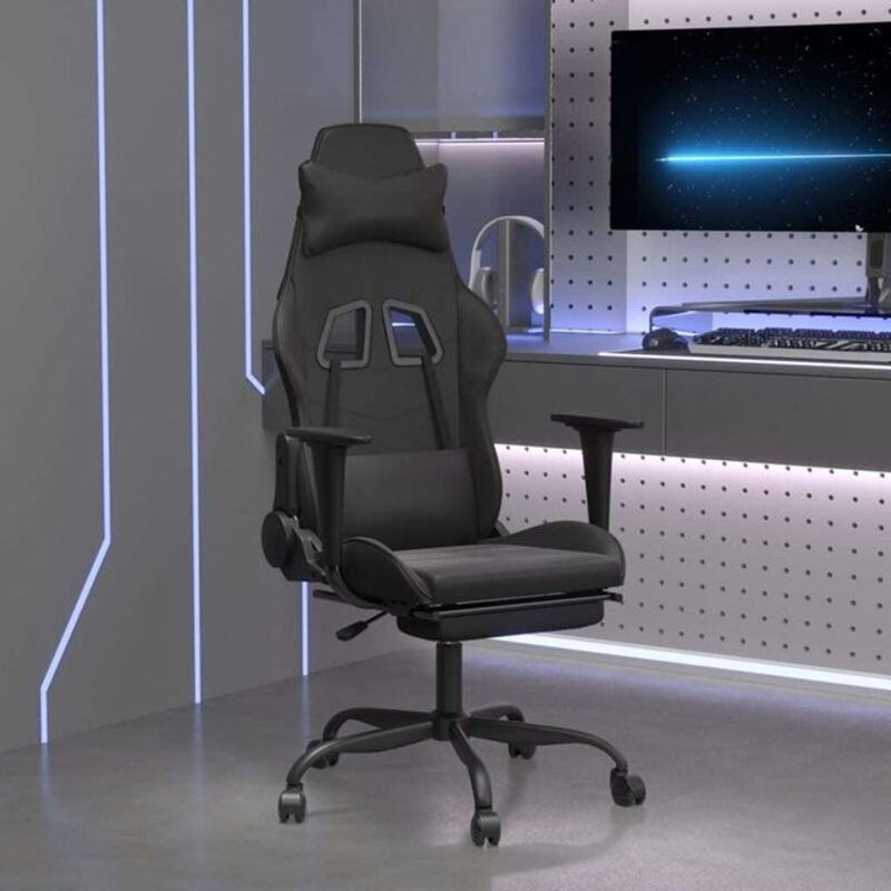 vidaxl Gamingstuhl mit Fußstütze in Schwarz aus Kunstleder - Bild 1