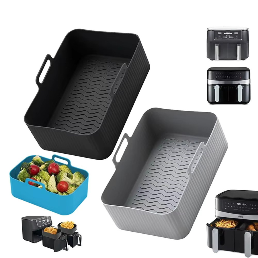 2er-Set wiederverwendbare Silikon Backformen für Ninja Air Fryer mit Dual-Korb, rechteckig, Blau - Bild 7