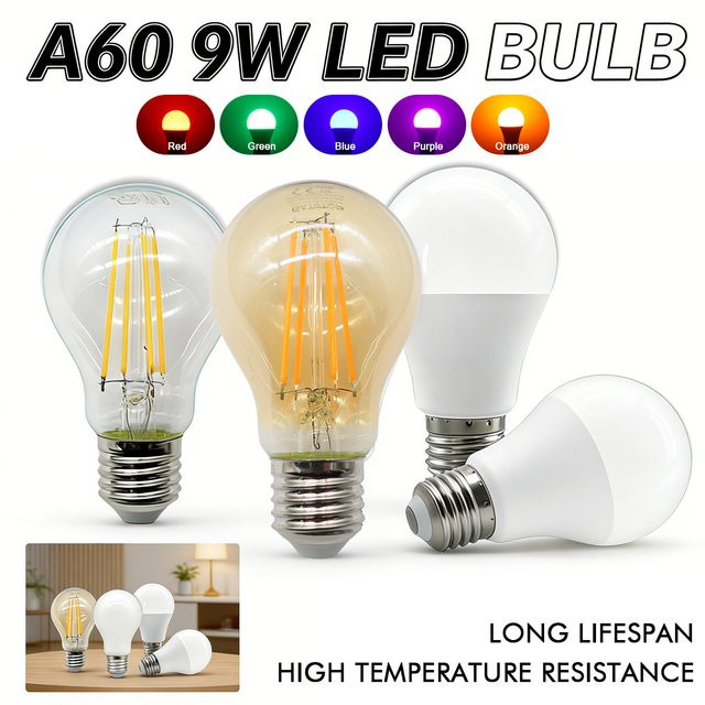 10 Stück Gatetop LED-Glühbirnen E27 mit 9W, Rot und Transparent, Dekorationsleuchtmittel aus Glas und Kunststoff - Bild 1
