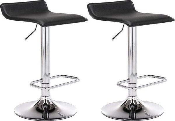 2er Set DELUKE Barhocker DERID aus Kunstleder in Schwarz mit silbernen Details, höhenverstellbar, drehbar mit Lehne, B/T/H: 38 x 41 x 65 cm