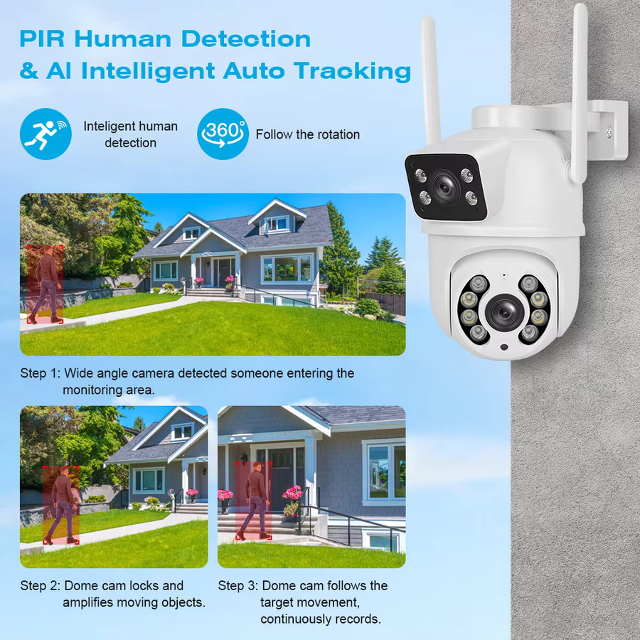ziicam 4K 8MP Dual Lens PTZ Outdoor Sicherheitscamera mit Dual Screen, WLAN IP Kamera mit KI-Personenerkennung, Weiß - Bild 6