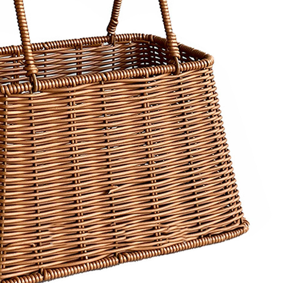 KONNWEI Picknickkorb aus Kunststoff in rustikaler Rattan-Optik mit Griff und trapezförmigem Design - Bild 4
