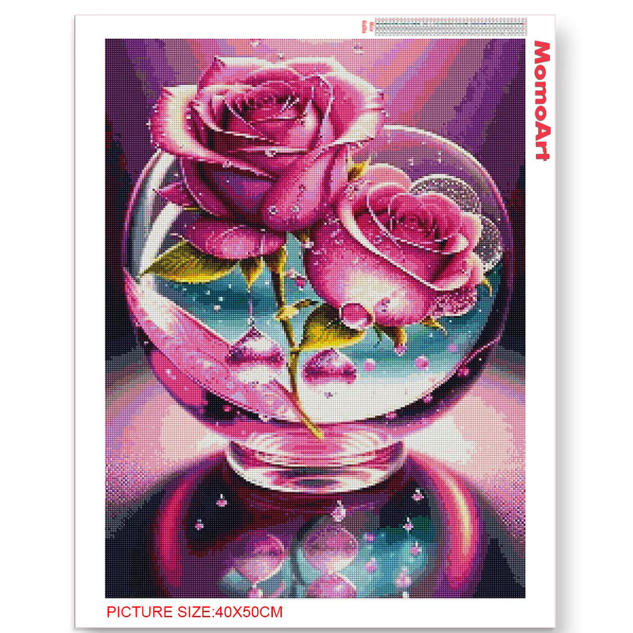 Momoart Diamant-Stickerei Set mit Pfingstrosen und Iris als florale Mosaik-Malerei für Erwachsene, Breite: 40 cm, Höhe: 30 cm - Bild 2