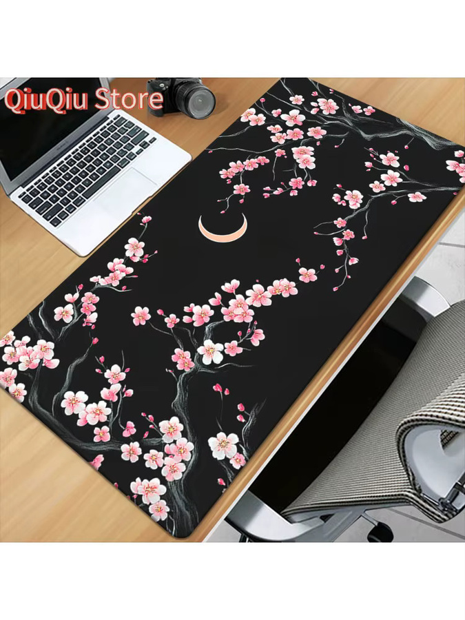 Potdemiel Gaming-Mauspad im japanischen Sakura-Stil, Schwarz-Weiß-Rosa, B/T: 90 x 40 cm - Bild 4