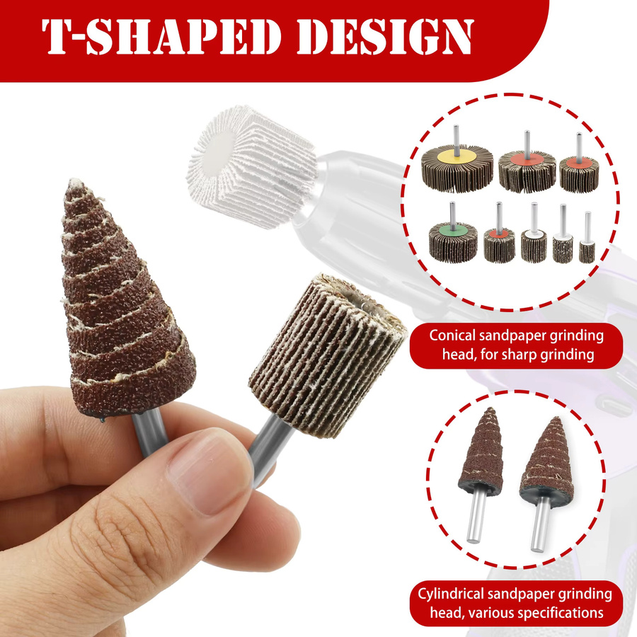 Toorise 20-teiliges Schleifklappen-Set mit 6 mm Schaft und Schleifscheibenkopf für Dremel-Rotationswerkzeuge zur Rostentfernung - Bild 5