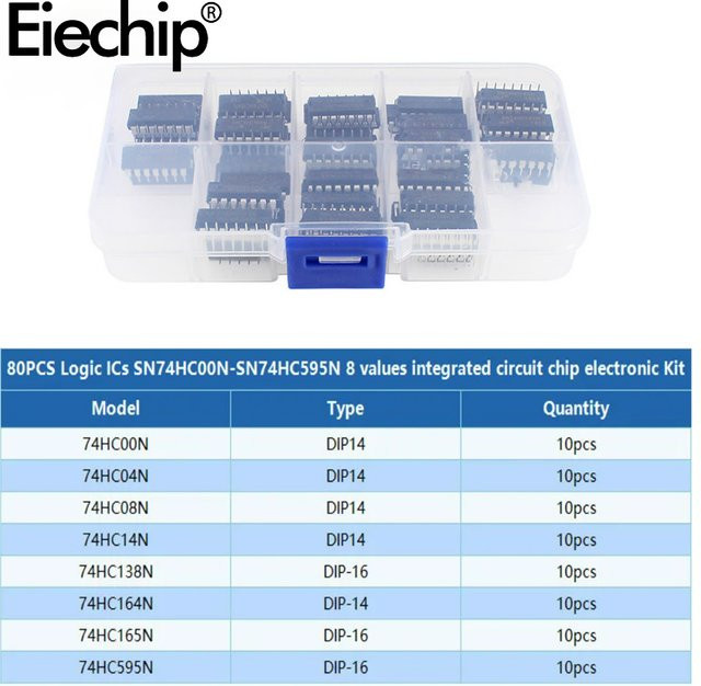 80 Stück Logik-IC Kit DIP-14 mit SN74HC00N, SN74HC04N, SN74HC08N, SN74HC14N, SN74HC138N, SN74HC164N, SN74HC165N, SN74HC595N in Schwarz - Bild 1