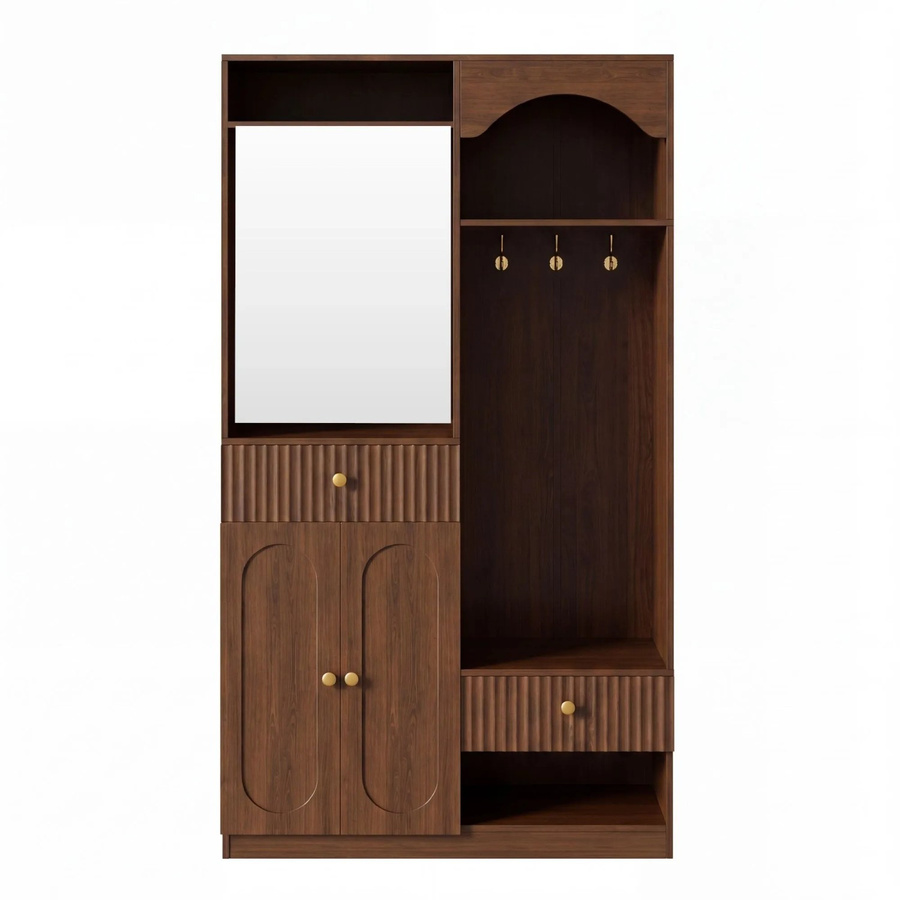 Merax Kompaktgarderobe mit Sitzbank, Spiegel und LED-Beleuchtung in Braun, Modernes Hallentree aus Holz und MDF, B/T/H: 100 x 35 x 180 cm - Bild 2