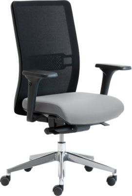 Ergonomischer Bürostuhl WIKI von Leyform in Lichtgrau mit Armlehnen, Netz-Rücken und poliertem Aluminiumgestell - Bild 1