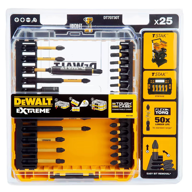 DeWalt DT70730T-QZ 25-teiliges magnetisches Schraubendreher-Bit-Set mit 8 mm Steckschlüsselkopf in Gelb für Holz und Metall - Bild 2