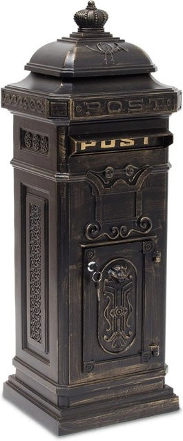 Relaxdays Standbriefkasten aus Aluguss in Bronze, wetterfest und abschließbar, B/T/H: 34,5 x 31 x 101 cm - Bild 1