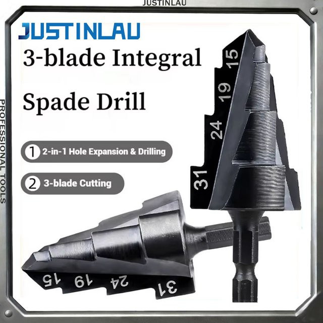 JUSTINLAU 3-in-1 PPR Hebebohrer Stufenbohrer mit Sechskantschaft als Lochöffner und Kernbohrer für Wasserrohre, Durchmesser: 15 mm, 19 mm, 24 mm, 31 mm - Bild 1