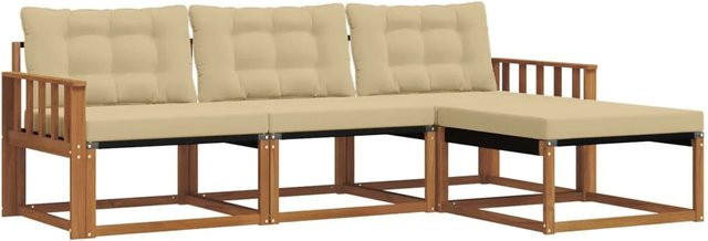 vidaXL Outdoor-Sofagarnitur 4-teilbig aus Akazienholz mit Kissen in Beige und Natur - Bild 1