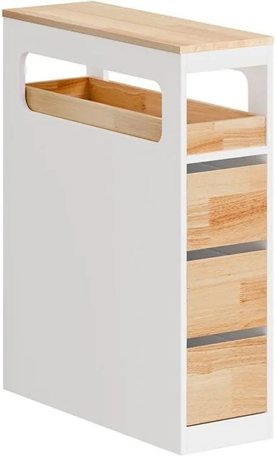SoBuy Badschrank Nischenschrank mit 3 Schubladen und Rollwagen in Weiß-Natur, B/T/H: 23 x 65 x 82 cm - Bild 1