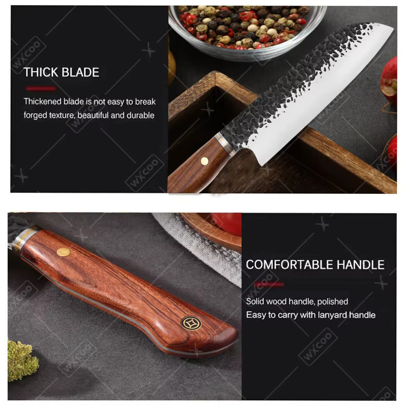 WXCOO Santoku Küchenmesser aus handgeschmiedetem Edelstahl mit Holzgriff - Bild 5