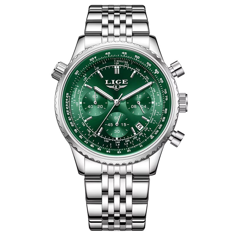 LIGE Chronograph, Edelstahl, Quarz, Gold green, Herren - Bild 6