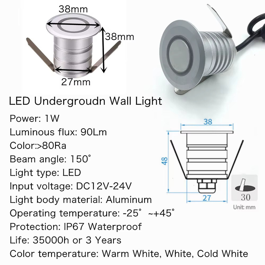 YELEDWAY LED Outdoor Garten Lampe IP67 Wasserdicht, Silber, Runde Schrittleuchte für Treppen, Terrasse und Wandbeleuchtung, 12V - Bild 3