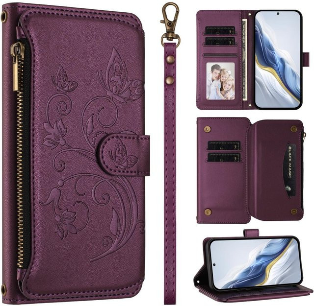 Leder Handyhülle mit Kartenhalter und Geldbörse als Flip Cover für Oppo Reno 15 14 13 12 11 Pro Serie in Purple - Bild 1