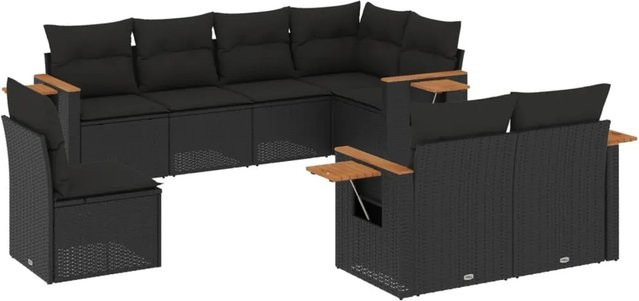 vidaXL 8-tlg Garten-Sofagarnitur aus Poly-Rattan und Akazienholz in Schwarz mit Kissen Modell 196 - Bild 1