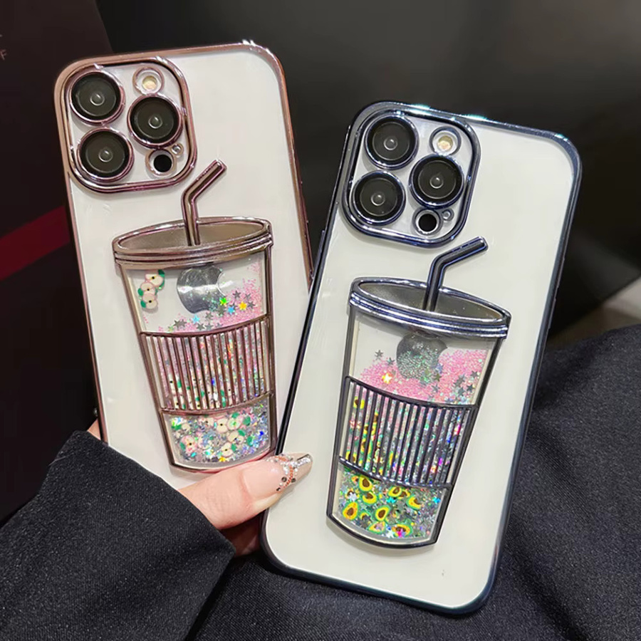 Caynes Acryl Quicksand Cup Handyhülle für iPhone 14 Pro Max 13 12 11 Pro Max stoßfest transparent mehrfarbig - Bild 3