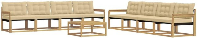 vidaXL Outdoor-Sofagarnitur aus Akazienholz mit Textilene-Bezug in Weiß und Beige, 9-teiliges Set mit Tisch und Polstern, B/T/H: 79 x 79 x 37 cm - Bild 1