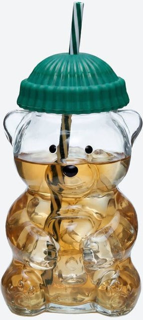 NKD Trinkbecher im Bärendesign aus Glas, grün und transparent, 590 ml - Bild 1