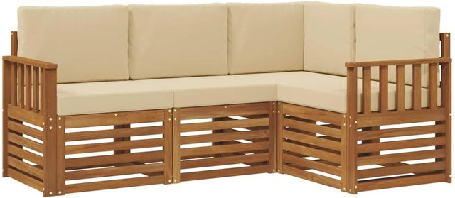 vidaXL Sofagarnitur 4-teilig in Beige aus Massivholz Akazie mit L-Form und Kissen - Bild 1