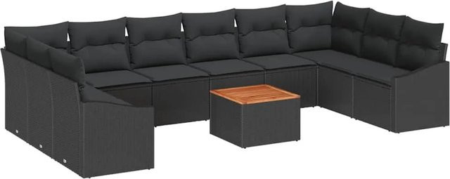 vidaXL Garten-Sofa-Set aus Poly Rattan mit Kissen, 11-teilig, Schwarz - Bild 1
