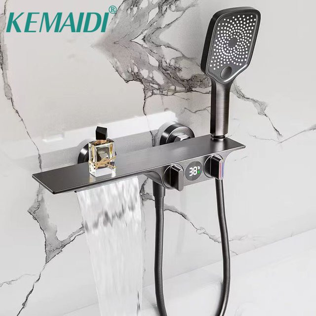 Kemaidi Smart Duschsystem mit digitalem Display und TapTwo-Funktion, Wandmontierte Duscharmatur Set in Silber - Bild 1