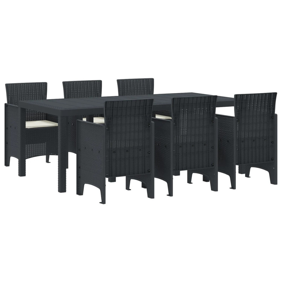 vidaXL 7-teilige Garten Essgruppe aus Polyrattan mit Kissen in Anthrazit - Bild 2
